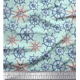 thumbnail image 1 of Soimoi Green Satin Silk Fabric Lighthouse & Ship Wheel Nautical Printed Craft Fabric by the Yard 42 Inch Wide, 1 of 1