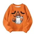 thumbnail image 5 of HAOTAGS Girls Halloween Printed Fleece Sweatshirt — Soft Brushed Cotton Blend, Relaxed Fit, Round Neck, Long Sleeve Orange Size 9, 5 of 6