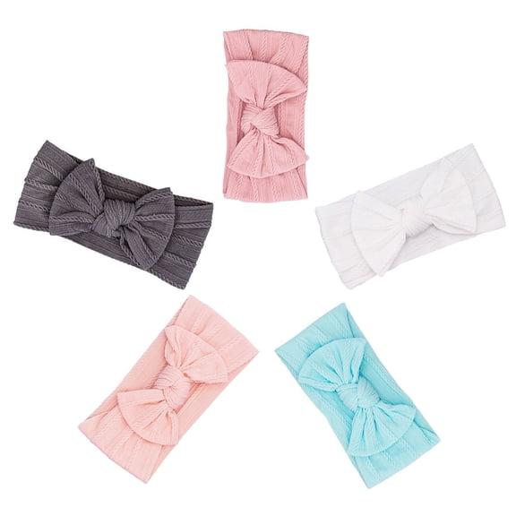 Parker Baby Girl Headbands - 5 Pack of Pink Cable Knit Nylon Bows for Girls - Grace Set