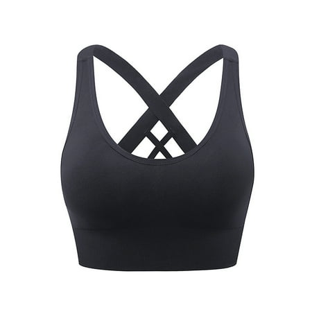 

Qcmgmg Women s Criss Cross Cami Yoga Workout Bra Comfort Workout Fitness Support Sports Bra Plus Size XL