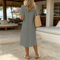 thumbnail image 5 of Women's Solid Color Short Sleeve Lapel Loose Dress - Casual Summer Double Layer Style, 5 of 6