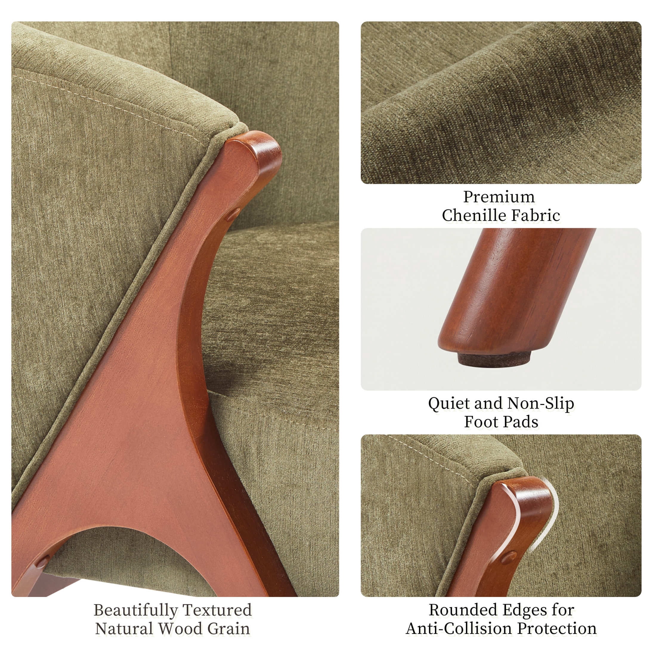Noble House 27" Modern Accent Chair with Solid Wood Frame and Chenille Upholstered for Living Room, Walnut & Green