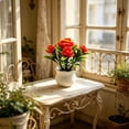 thumbnail image 6 of MMJ Artificial Plants with Pot Rose Potted Fake Flower Bonsai 5.51x4.72x4.72 in for Home Office Desk Windowsill Decor, 6 of 6