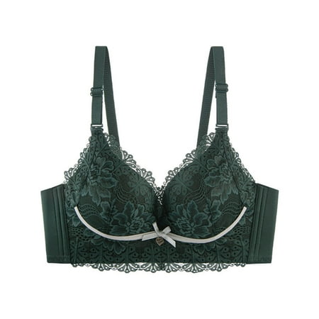 Wireless Lace Bras Plus Size V Neck Comfort Padded No Underwire Bralette Push Up Full Coverage Everyday Bra Green 40 B