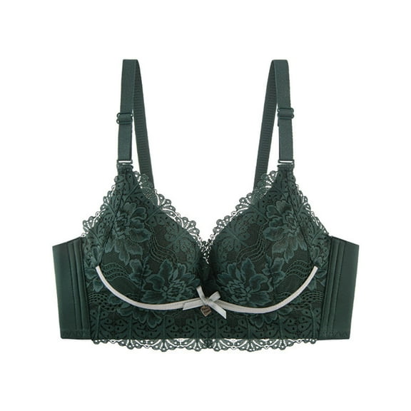 Wireless Lace Bras Plus Size V Neck Comfort Padded No Underwire Bralette Push Up Full Coverage Everyday Bra,Green,40 B