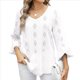 thumbnail image 2 of Camiseta de Mujer con Cuello en V, Mangas 3/4 con Volantes y Ojales, Blusa Informal, Estilo Túnica, Tendencia 2025 M, 2 of 9