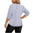 thumbnail image 4 of VEKDONE Womens Stripe Plus Size Tops 3/4 Length Sleeve Loose Fit Blouse Asymmetrical Neck Button Tunic Tops Summer Fashion Clothes Blue XL, 4 of 7