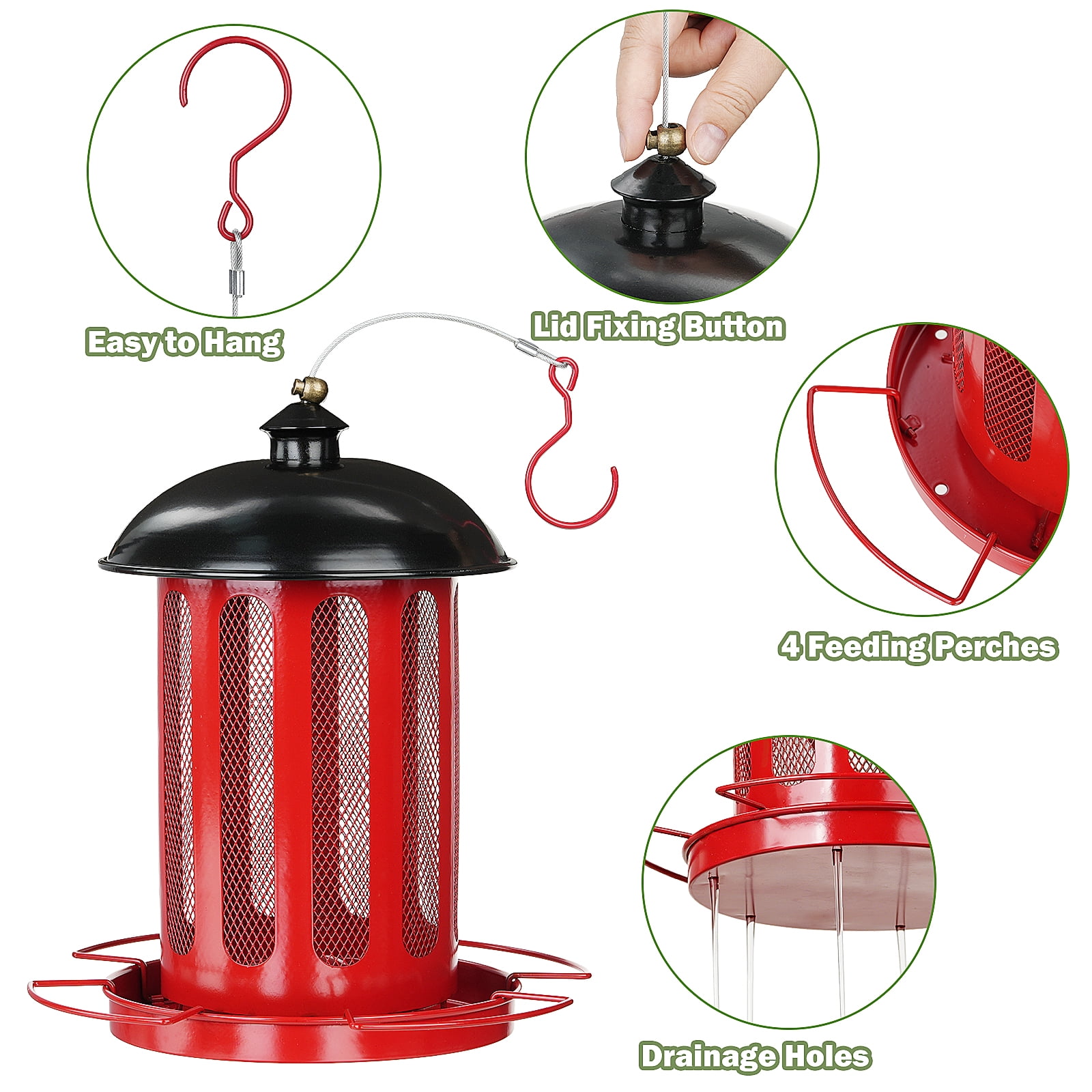 Samhe Wild Bird Feeder, 4 lbs Large Capacity Bird Feeders for Outdoor Hanging, Heavy Duty Metal Birdfeeder, Red