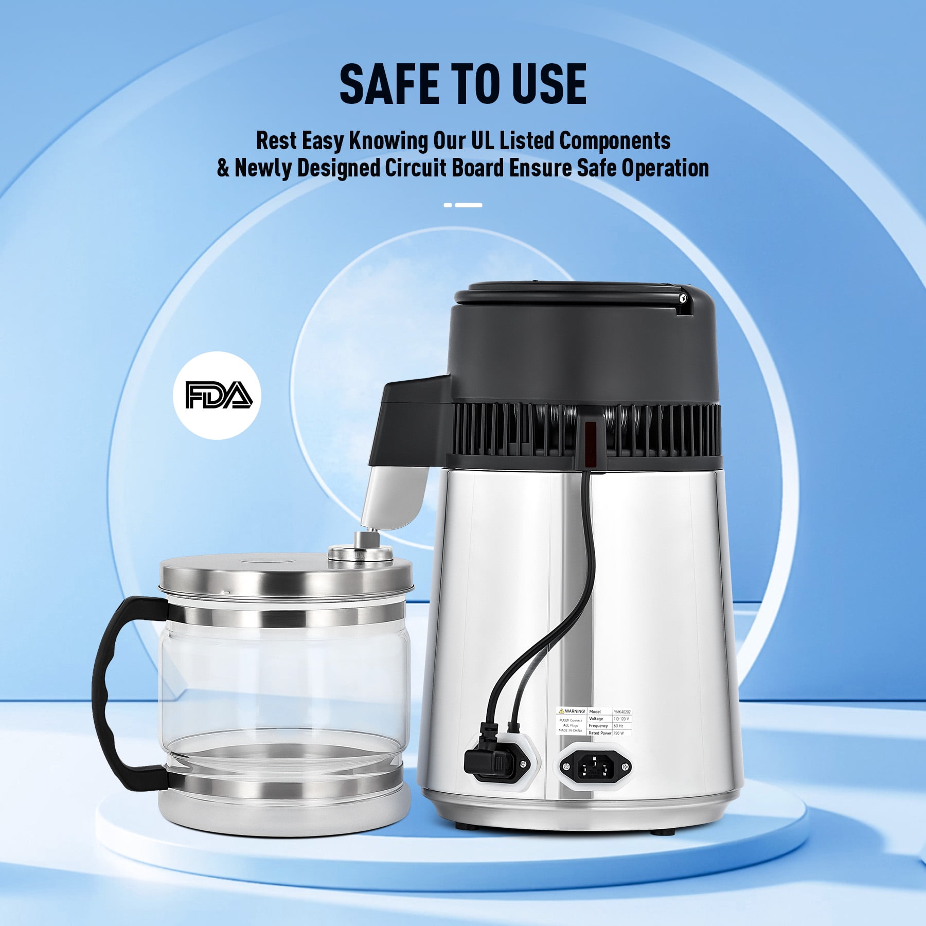 Preenex 1 Gallon/ 4L Home Stainless Steel Water Distiller w/ Glass Bottle