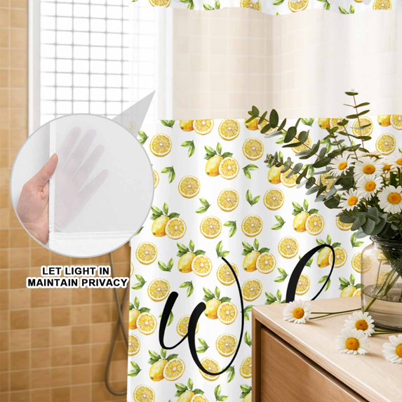 No Hook Shower Curtain with Built-in Rings - Country Summer Washable Waterproof Fabric Bathroom Curtains for Hotel,Rentals, 72 X 78 Inch Long , Welcome Lemon Print Yellow