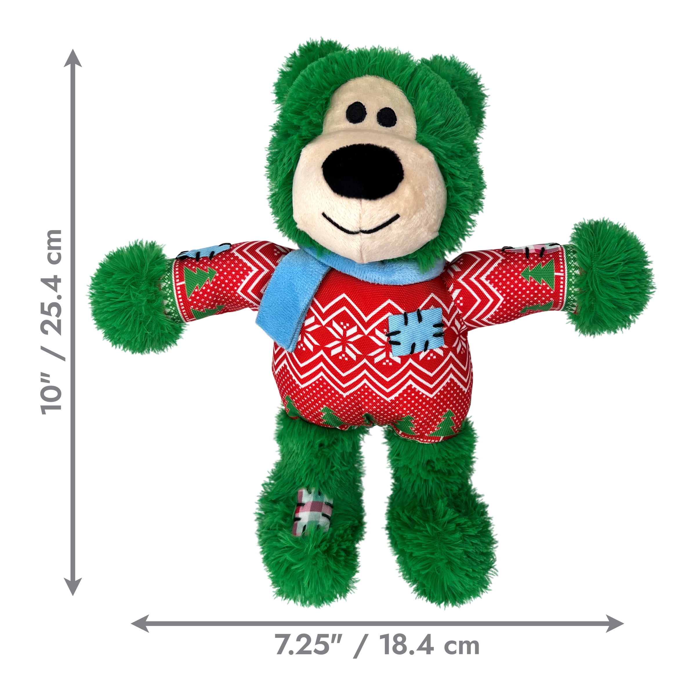 KONG Holiday Wild Knots Bear Dog Toy Green, Medium / Large Polyester Cotton Plastic Squeaker