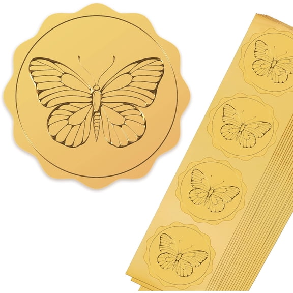 Butterfly Gold Foil Seals Wedding Embossed Certificate Seals 2 Round Self Adhesive Label Stickers DIY for Wedding Invitations Party Favors Envelopes Graduation Christmas