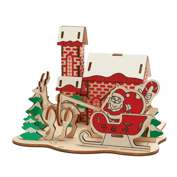 61pcs Children's Wooden 3D Three-dimensional Puzzle Adult Educational Christmas Building Handmade Educational Model Toy