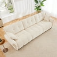 thumbnail image 3 of 3-Seater Sofa Set with 2 Ottomans and Pillows, Solid Wood Frame, Textured Chenille Cover, High-Rebound Cushions, White, 3 of 9