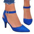 thumbnail image 4 of Women's Ankle Strap High Heels Pointed Toe Buckle Dress Shoes Suede Elegant Party Wedding Comfortable Footwear Blue 35, 4 of 5