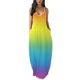 thumbnail image 1 of Diconna Female Rainbow Striped V-Neck Sleeveless Spaghetti Strap One-Piece, 1 of 9