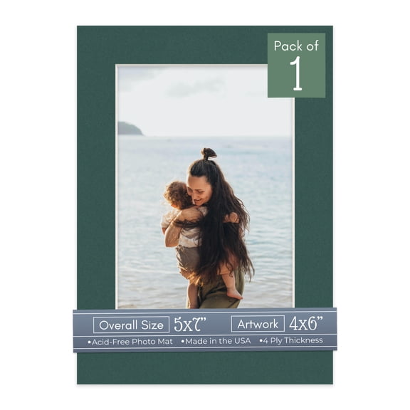 Forest Green Picture Frame Mat for 5x7 Frames - Fits 4x6 Photos - 1 Mat