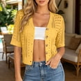 thumbnail image 3 of Lixiuxyad ‌Women's Crochet Shrug Cardigan Short Sleeve Open-Front Lace Button Down Knit Cardigan,Gold, 3 of 6