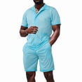 thumbnail image 3 of Men Mesh 2 Piece Outfits See Through Casual Shirts and Shorts Hollow Out Mid Shorts Set Lake Blue XXXL, 3 of 8