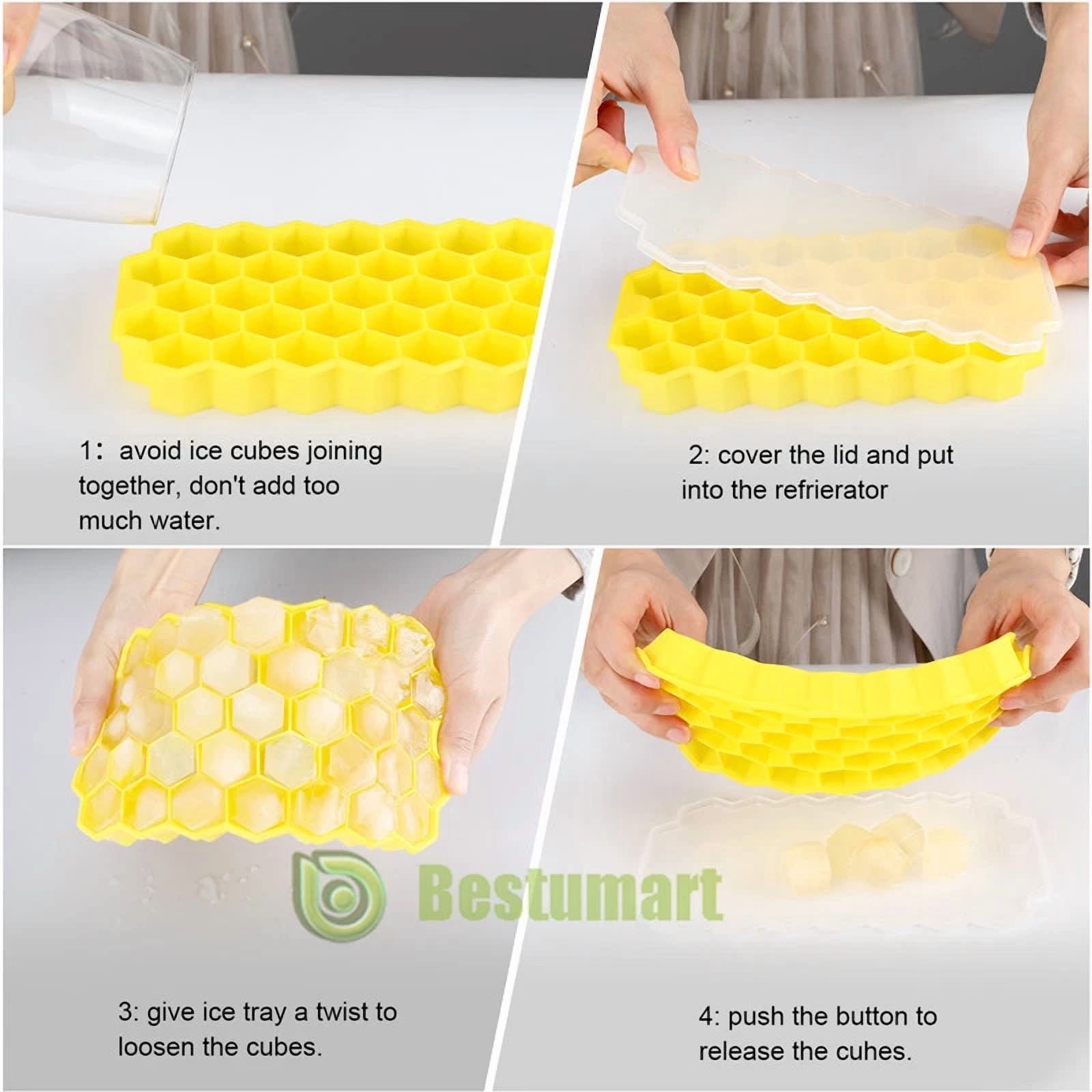 2Pack 74 Ice Cubes W/Lids Honeybee Nest Shape Maker Tray Sphere Mold Bar Whiskey