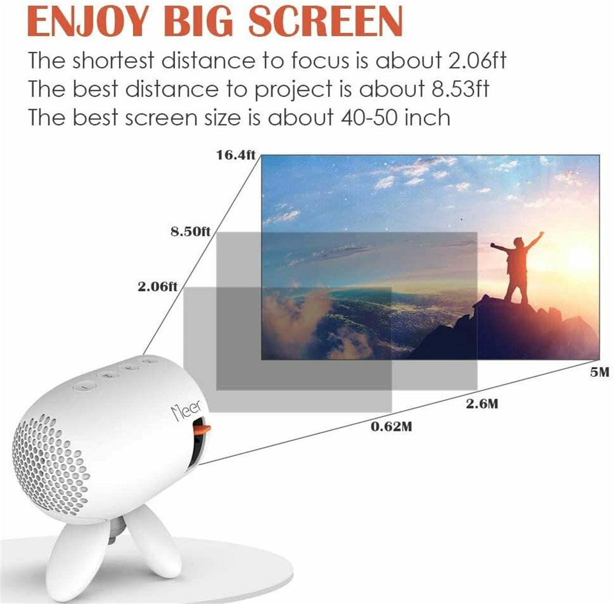 IBEAR 4K Mini Portable Projector Native 1080P Full HD ,Movie Projector for Outdoor Movies Display, Video Projector Support 4k Home Theater with Speaker, (Projector with Tripod)