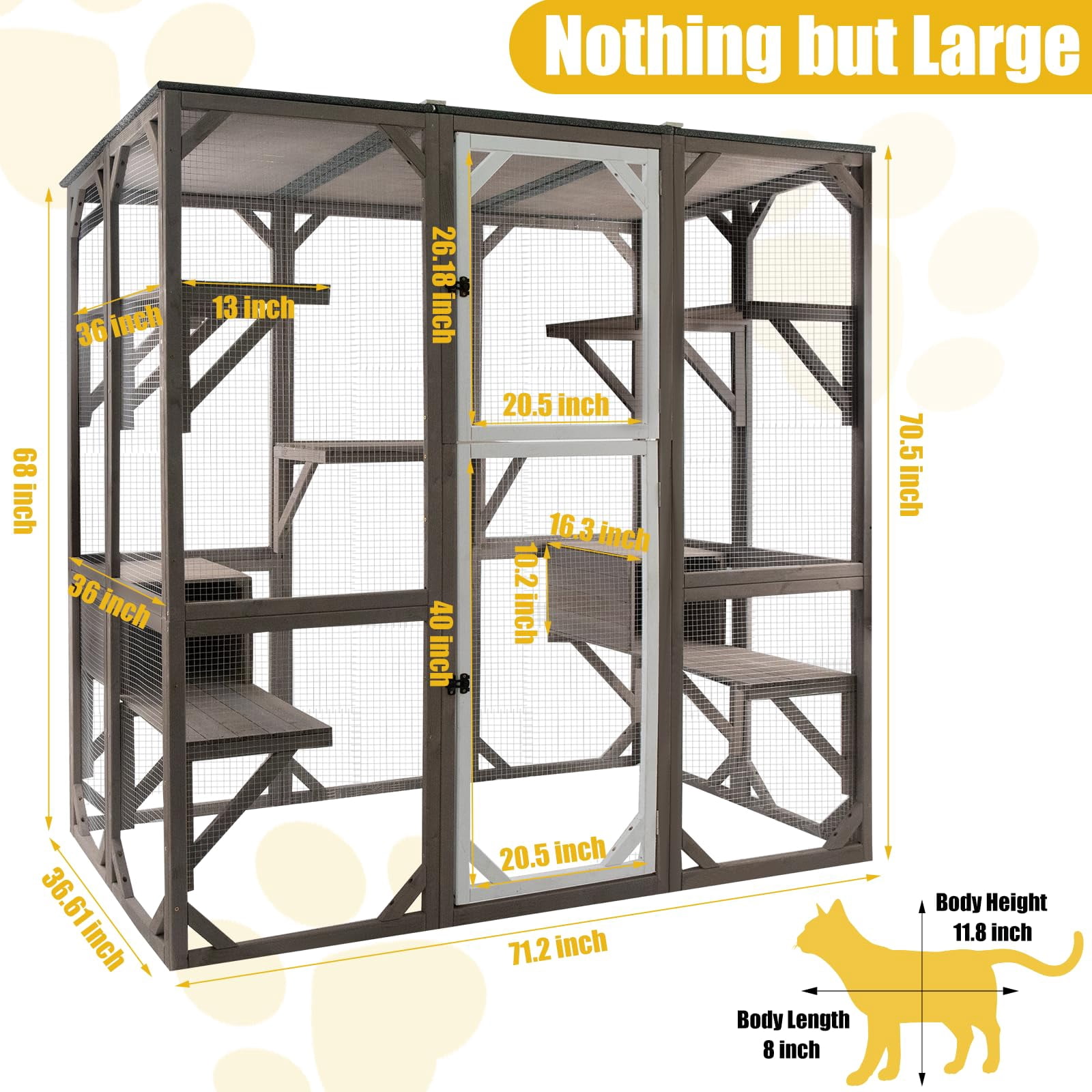 Gowoodhut Catio Cat Enclosures Outdoor Wooden Weatherproof Cat House with Multi Platforms