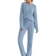 thumbnail image 2 of Arlun 2025 Fall Winter Womens Pajama Sets Fleece Long Sleeve Crewneck Tops and Elastic Waited Drawstring Long Pants Oversized Soft Warm Comfortable Pajamas Set Loungewear Pjs Blue M, 2 of 8