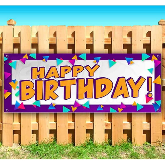 Happy Birthday 13 oz Vinyl Banner With Metal Grommets