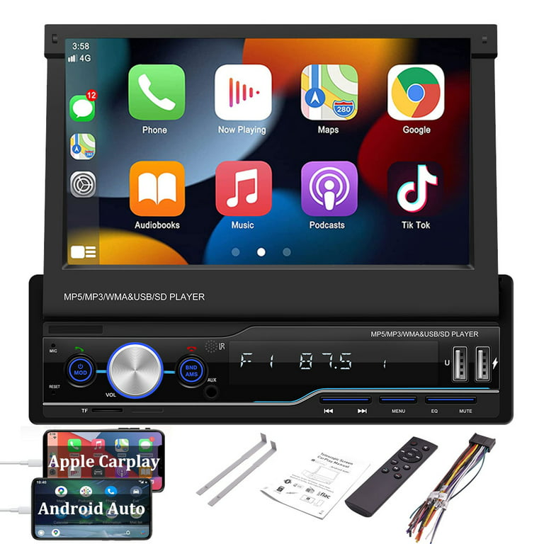 Gymnast Diskret snyde Android Auto Single Din Car Stereo Bluetooth Car Radio Carplay GPS  Navigation in Dash 7 Inch LCD Touch Screen 1 Din MP5 Player Mirror Link AM  RDS FM Radio Receiver EQ USB