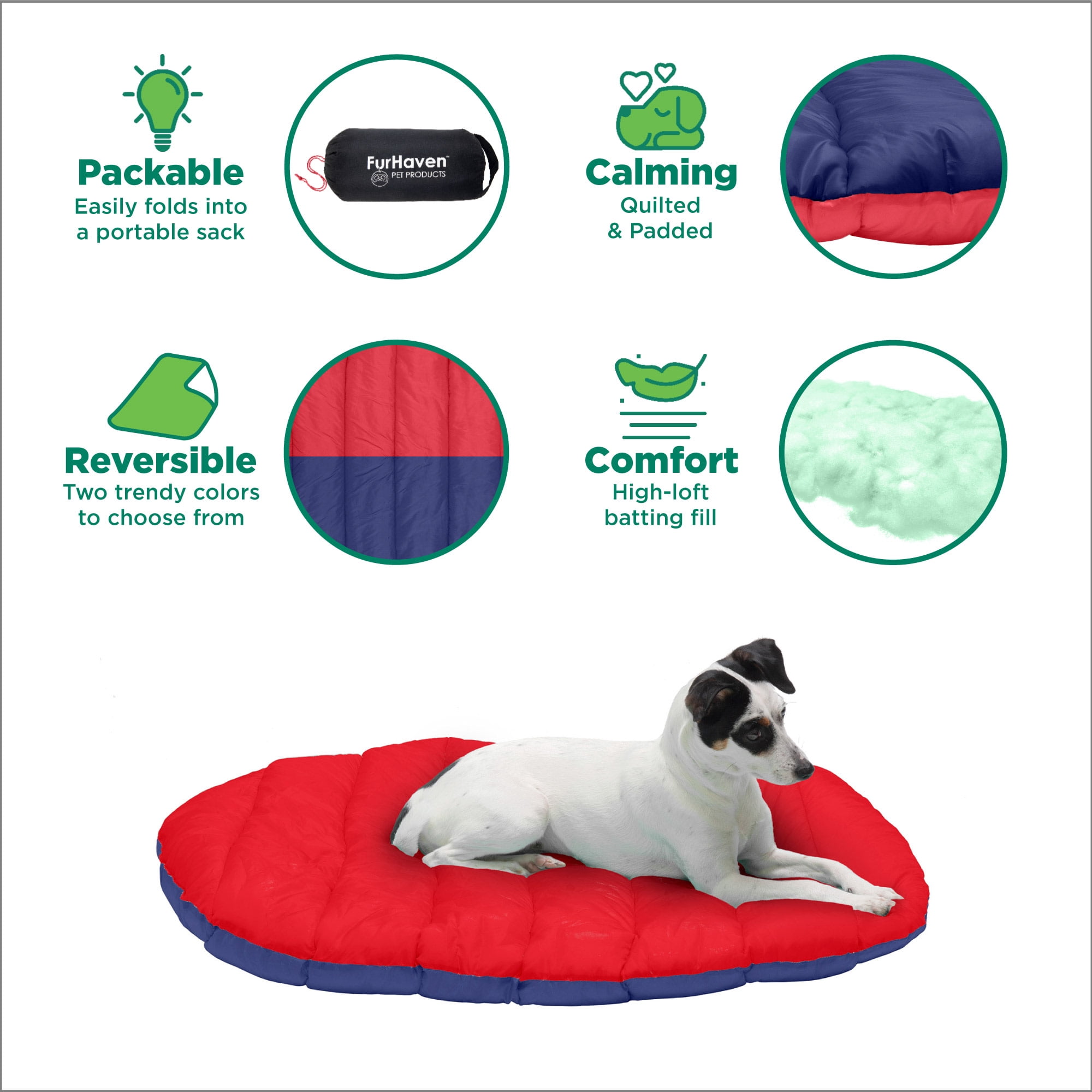 FurHaven Trail Pup Packable Travel Pet Pillow with Stuff Sack, Red/Blue, Small, 1 Count