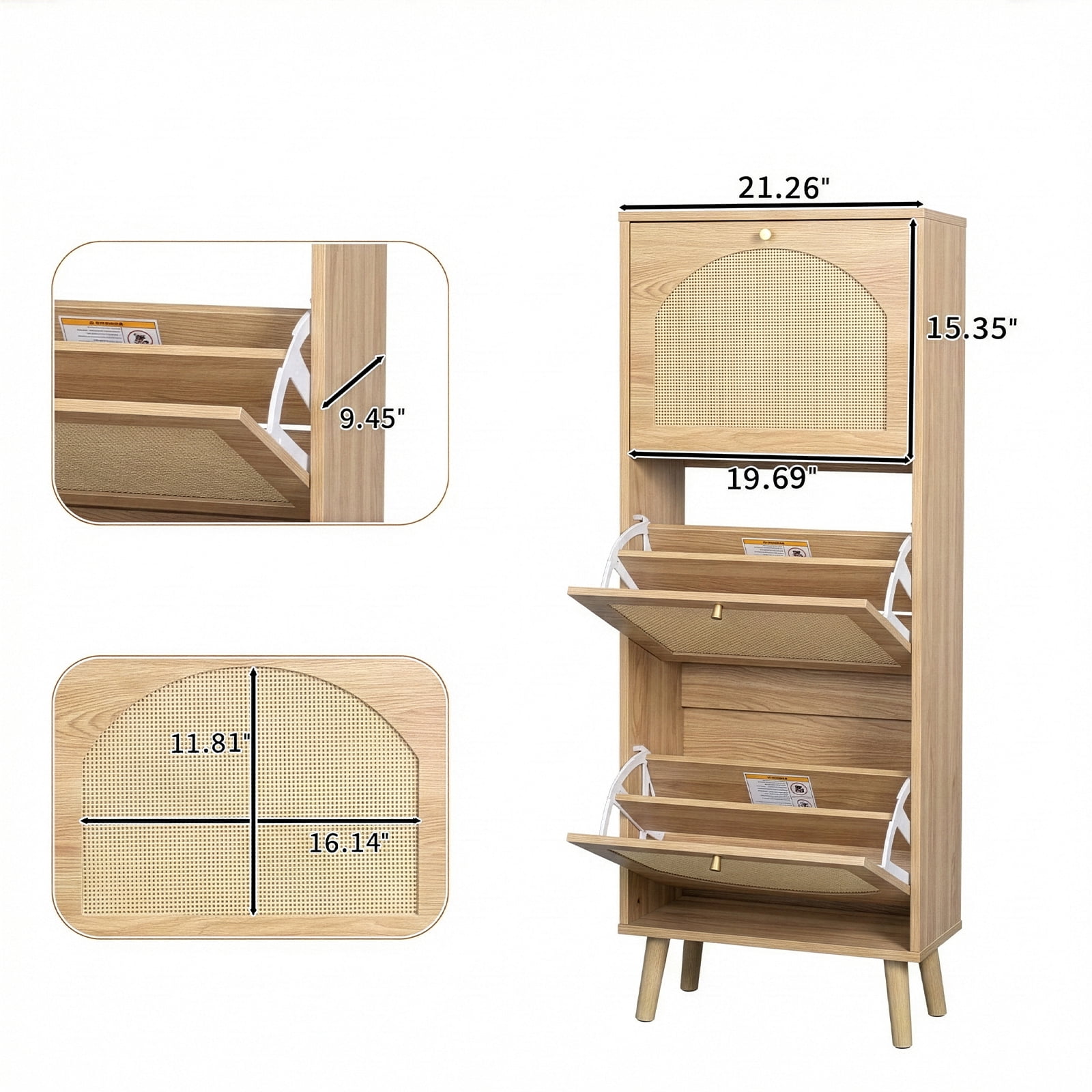 3-Tier Shoe Cabinet, 54*24*135cm, Natural Wood