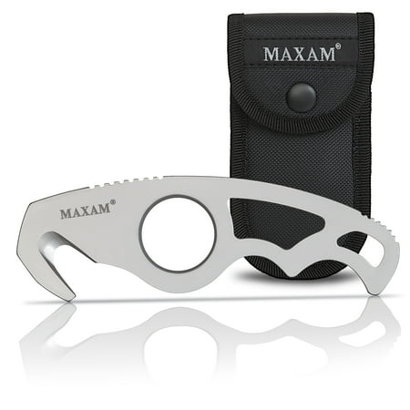 Maxam Gut Hook & Sheath - Hunting Knife - Stainless Steel Blade with Pouch - Outdoor Survival Gear for Hunters - 5-inch