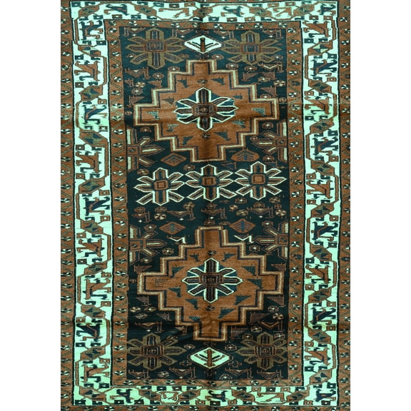 Ahgly Company Machine Washable Indoor Rectangle Persian Turquoise Blue Traditional Area Rugs, 5' x 7'