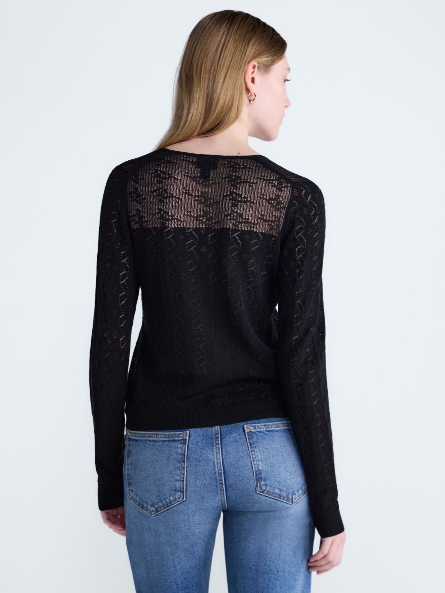 Scoop Women's Pointelle Knit Cardigan Sweater with Long Sleeves, Lightweight, Sizes XS-XXL