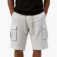 thumbnail image 3 of Men's Waffle Knit Cargo Shorts with Drawstring Elastic Waist and Multiple Pockets, Solid Color Casual Summer Bottoms, Loose Fit Workwear Pants for Outdoor Activities, 3 of 5