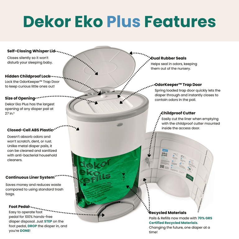 Dekor Eko Plus Diaper Pail Made with 70% Recycled Materials, Hands