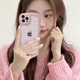 thumbnail image 2 of Compatible iPhone 13 Pro Max Case, Curly Wave Edge, Cute Transparent Bling Glitter Star Design, Soft TPU Shockproof Protective Case for Women and Girls (Pink), 2 of 11