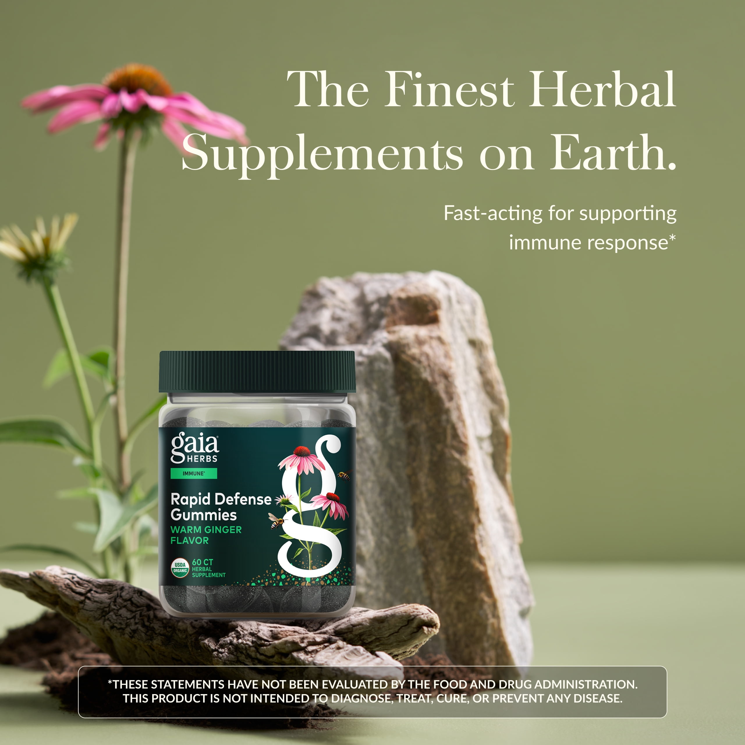 Gaia Herbs Organic Immune Rapid Defense Gummies - Supports Immunity - With Propolis, Ginger, and Echinacea - 60 Count (30-day Supply)