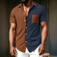 thumbnail image 4 of Men's Vintage Waffle Shirt Short Sleeve Button Down Summer Colorblock Beach Work Shirts, 4 of 6