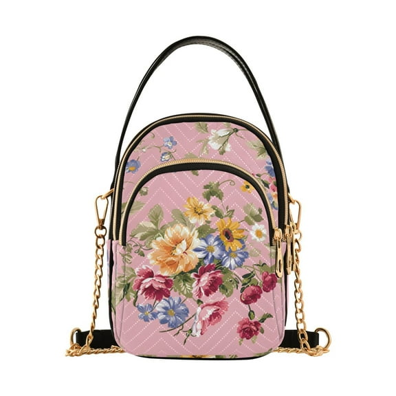 joogoo Women Retro Flowers Chain Crossbody Bags Shoulder Handbag Phone Purse