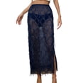 thumbnail image 2 of Samdudou Womens Maxi Skirts High Waisted Sequined Split Mesh Skirt Elastic Waist Plaid See-Through Beachwear for Party, 2 of 5