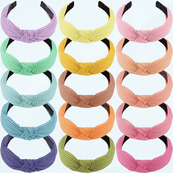 15 Pieces Top Knot Headband Cross Knot Headbands Wide Cloth Headband Top Knotted Headbands for Women