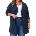 thumbnail image 2 of DARING DIVA Women's Plus Button V Neck Knit Cardigan with Pockets 2X Navy Blue, 2 of 6