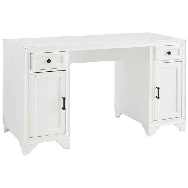 Crosley Furniture Tara 2-cabinet Transitional Wood Desk in Distressed White