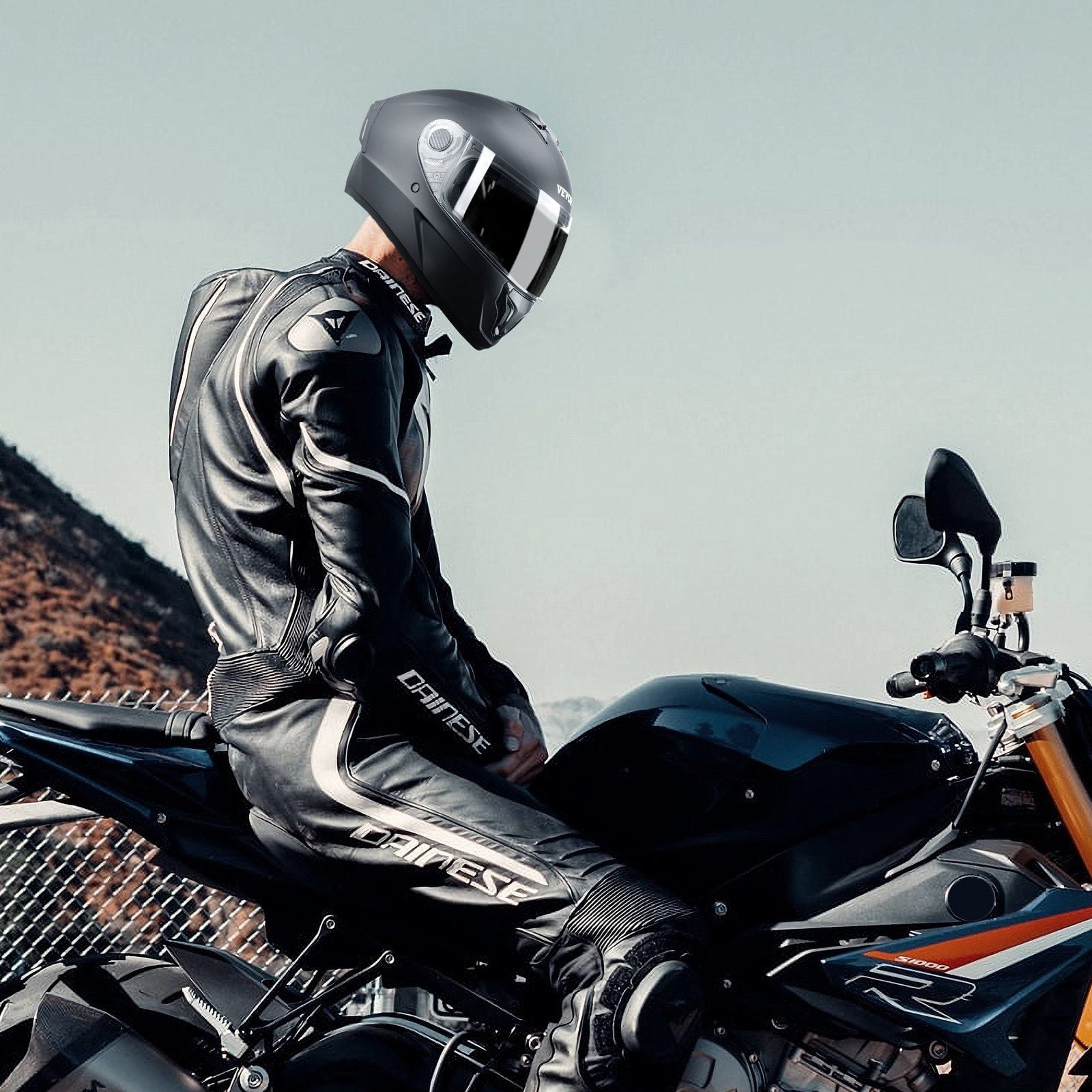 Bluetooth Ready Full Face Motorcycle Helmet - Dirt Bike Motocross Helmet with Ventilation & Sun Visor