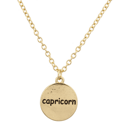 - Lux Accessories Gold Tone Capricorn Astrological Sign Engraved Charm Necklace