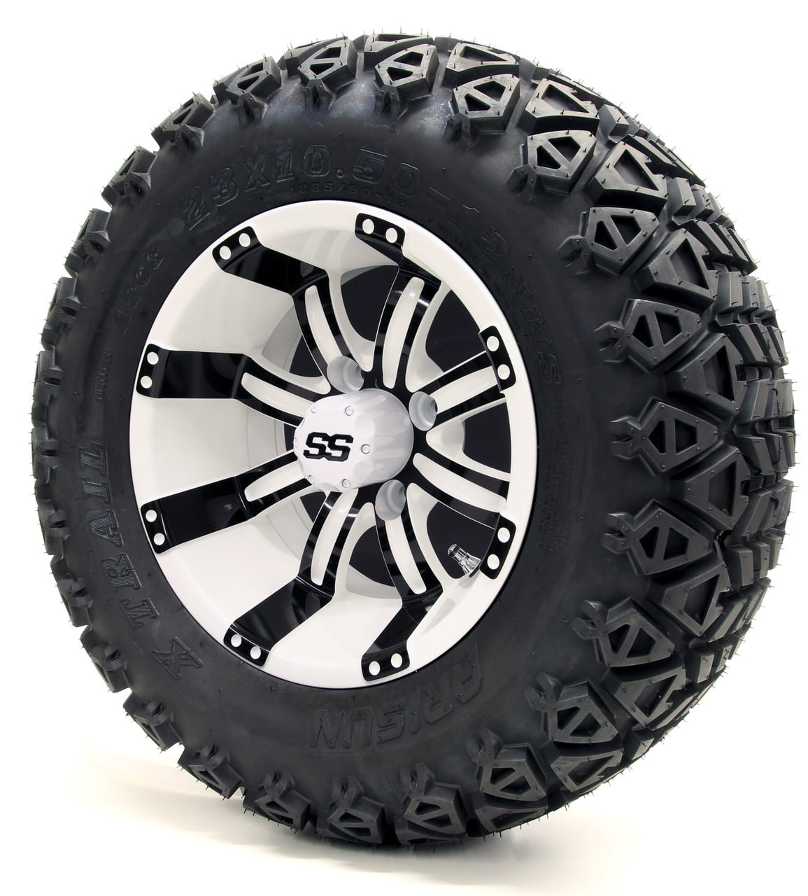 12" GTW Tempest SS White/Black Wheels Cruz Golf Cart Tires Combo (Set