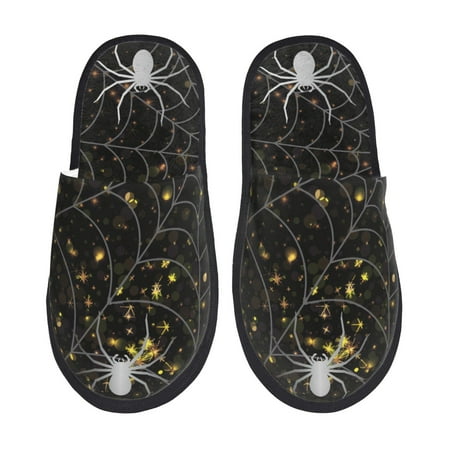 

Fuzoiu Spiderweb Bats And A Spider Print Unisex Furry Slippers Plush Indoor Shoes Trendy House Slippers Anti-Skid EVA Sole House Shoes for Home Office and Travel -Medium