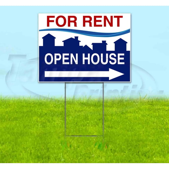 For Rent Open House Right (18" x 24") Yard Sign, Includes Metal Step Stake