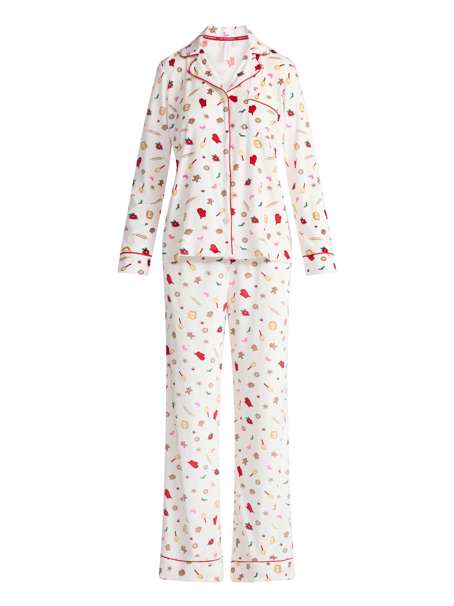 Joyspun Women’s Stretch Velour Notch Collar Long Sleeve Pajama Set, Sizes XS to 4X